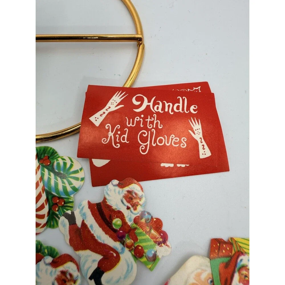 Vintage Flocked Green Bell Christmas Ornament Diorama Elf MCM + Bonus Stickers
